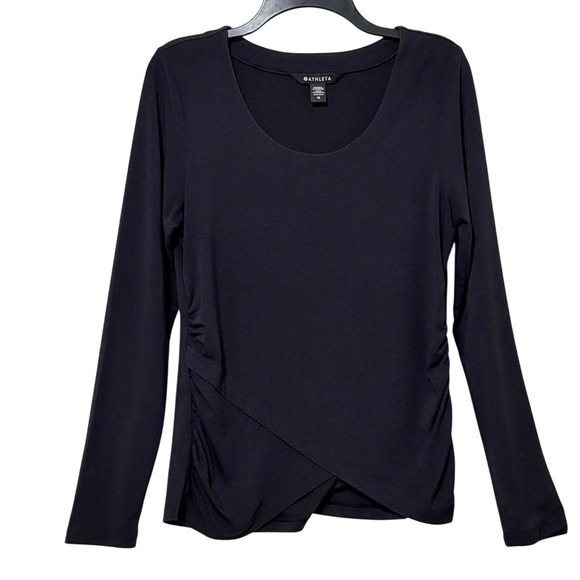 Athleta Tops - Athleta Sz. M -Black Ruched Side Crossover Tulip Hem Long Sleeve Scoop Neck Top